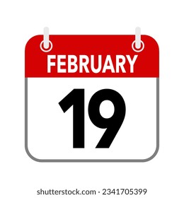 19 February, calendar date icon on white background.