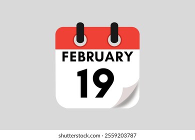 19 February calendar icon text page monthly web design on red, white, black and ash background vector, icon, or illustration with the month of February 19