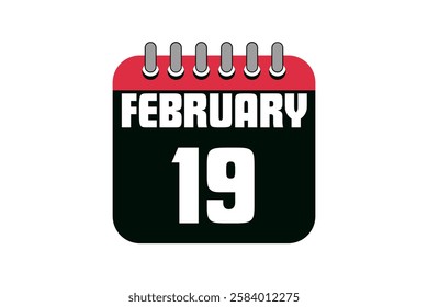 19 February calendar icon text page monthly web design on red, black and white background vector, icon, or illustration with the month of February 19