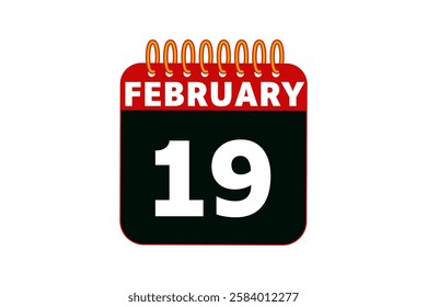 19 February calendar icon text page monthly web design on red, black and white background vector, icon, or illustration with the month of February 19