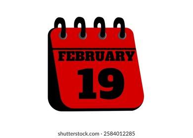 19 February calendar icon text page monthly web design on red, black and white background vector, icon, or illustration with the month of February 19