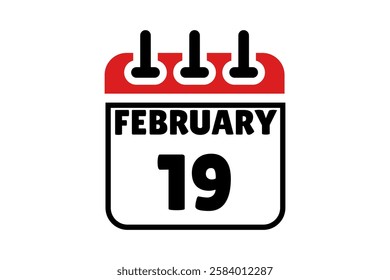 19 February calendar icon text page monthly web design on red, black and white background vector, icon, or illustration with the month of February 19