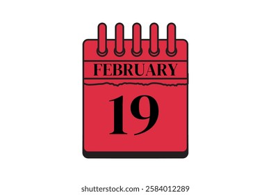 19 February calendar icon text page monthly web design on red, black and white background vector, icon, or illustration with the month of February 19