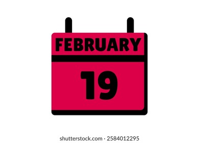 19 February calendar icon text page monthly web design on red, black and white background vector, icon, or illustration with the month of February 19
