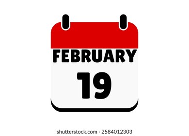 19 February calendar icon text page monthly web design on red, black and white background vector, icon, or illustration with the month of February 19