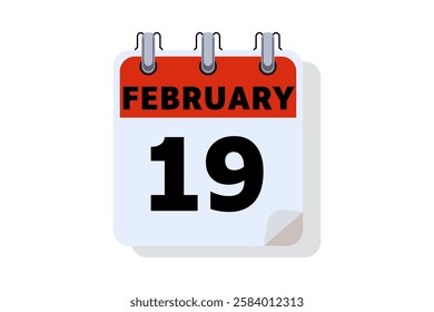 19 February calendar icon text page monthly web design on red, black and white background vector, icon, or illustration with the month of February 19