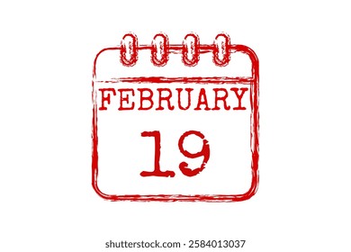 19 February calendar icon text page monthly web design on red and white background vector, icon, or illustration with the month of February 19