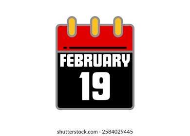19 February calendar icon text page monthly web design on red, black, yellow and white background vector, icon, or illustration with the month of February 19