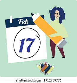 19 February calendar month. vector text Calendar on workplace Background, Empty space for