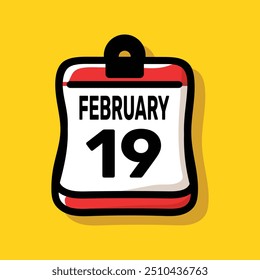 19 february calender color icon page year concept. number date text design.