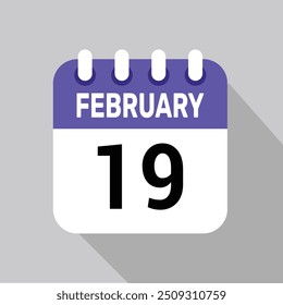 19 february calender icon text page monthly web design.