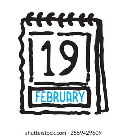 19 February date calendar - A simple yet elegant line art illustration of a date calendar captures the essence of organization and timekeeping. The clean lines and minimalistic design 