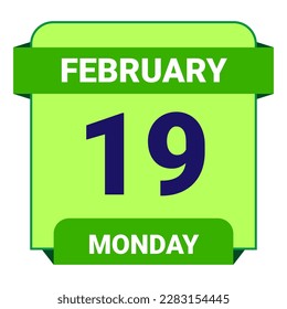 19 February, Monday. Date template. Useful design for calendar or event promotion. Vector illustration EPS 10 File. Isolated on white background. 