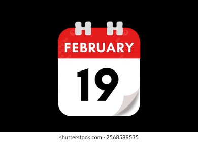 19 February month single day vector, illustration, calendar with red, gray, white and black color background calendar February 19