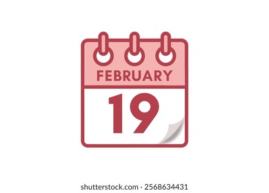 19 February month single day vector, illustration, calendar with maroon, rose and white color background calendar February 19