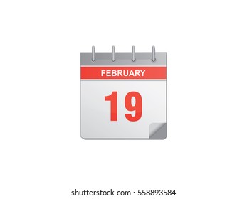 19 February red calendar vector illustration on white background