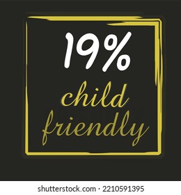 19% GMO persentase ramah anak Vektor ilustrasi seni label tanda persegi coklat dengan huruf kuning dan putih