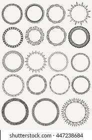 19 hand drawn ethnics circles for mandala creations,quote box , frame, logo element and other design element
