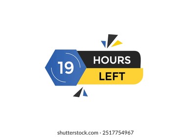 19 horas restantes, ícone, stile, temporizador, contagem regressiva, relógio, tempo, fundo, modelo, 19 horas restantes, contagem regressiva, adesivo, banner esquerdo, negócio, venda, botão de etiqueta