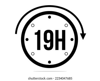 19 hours timer clock. Timer 19 hours icon. Time measure. Chronometer icon isolated on white background