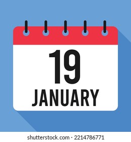 19 January calendar.  Blue background. Vector Calendar.