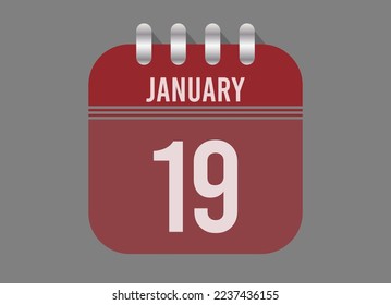 19 January calendar icon. Page vector for calendar on January days. Red design with dark background