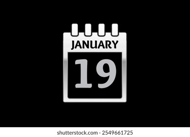 19 January calendar icon text page monthly web design on yellow, red, black, and white background vector, icon, or illustration with the month of January 19