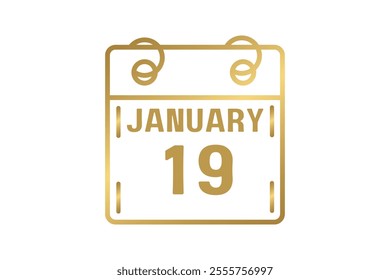 19 January calendar icon text page monthly web design on golden and white background vector, icon, or illustration with the month of January 19