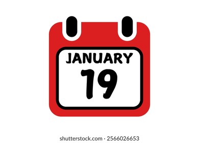 19 January calendar icon text page monthly web design on red, black and white background vector, icon, or illustration with the month of January 19