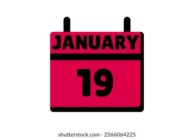 19 January calendar icon text page monthly web design on red, black and white background vector, icon, or illustration with the month of January 19