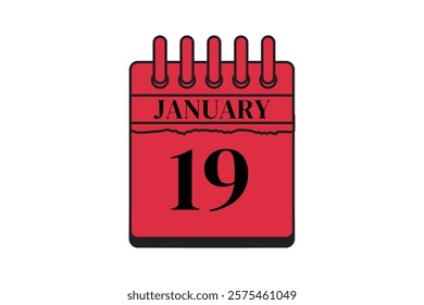 19 January calendar icon text page monthly web design on red, black and white background vector, icon, or illustration with the month of January 19