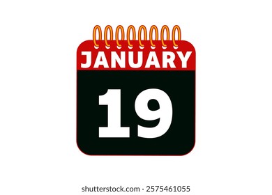 19 January calendar icon text page monthly web design on red, black and white background vector, icon, or illustration with the month of January 19