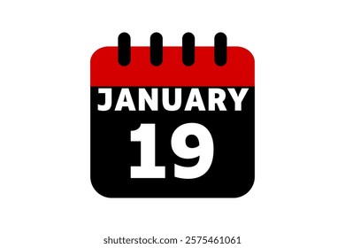 19 January calendar icon text page monthly web design on red, black and white background vector, icon, or illustration with the month of January 19