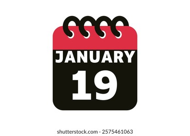 19 January calendar icon text page monthly web design on red, black and white background vector, icon, or illustration with the month of January 19