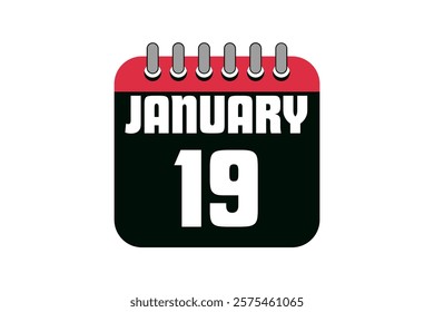 19 January calendar icon text page monthly web design on red, black and white background vector, icon, or illustration with the month of January 19