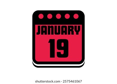 19 January calendar icon text page monthly web design on red, black and white background vector, icon, or illustration with the month of January 19