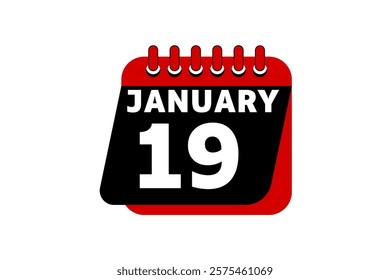 19 January calendar icon text page monthly web design on red, black and white background vector, icon, or illustration with the month of January 19