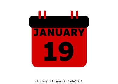 19 January calendar icon text page monthly web design on red, black and white background vector, icon, or illustration with the month of January 19