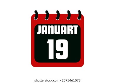 19 January calendar icon text page monthly web design on red, black and white background vector, icon, or illustration with the month of January 19