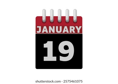 19 January calendar icon text page monthly web design on red, black and white background vector, icon, or illustration with the month of January 19