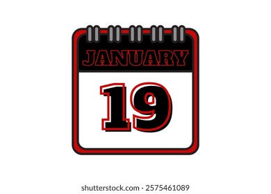 19 January calendar icon text page monthly web design on red, black and white background vector, icon, or illustration with the month of January 19