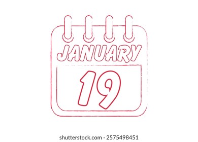 19 January calendar icon text page monthly web design on red and white background vector, icon, or illustration with the month of January 19