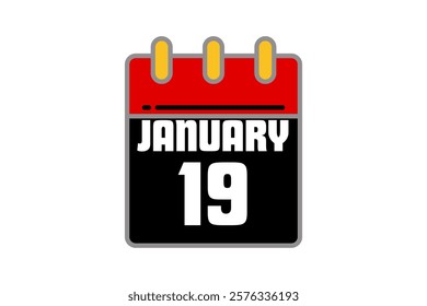 19 January calendar icon text page monthly web design on red, black, yellow and white background vector, icon, or illustration with the month of January 19