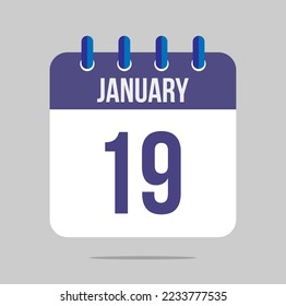 19 january calendar vector. Calendar icon for january with marked date. Design for schedules, meetings and appointments