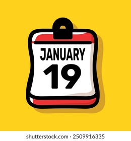 19 january calender color icon page year concept. number date text design.