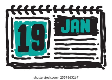 19 January date long table calendar - A simple yet elegant line art illustration of a table date calendar captures the essence of organization and timekeeping and note lines sketch art 