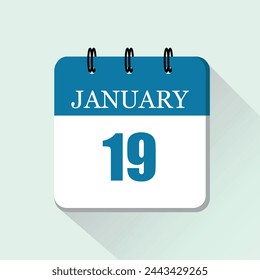 19 de enero icono de calendario diario plano. Plantilla de calendario vectorial para los días de enero. Cartel para el día y el mes.