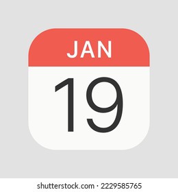 Icono del 19 de enero aislado en segundo plano. Símbolo de calendario moderno, simple, vector, icono para el diseño de sitios web, aplicación móvil, ui. Ilustración vectorial