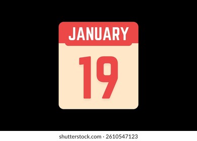 19 January icon text page monthly web design on coral, white, tangerine and black background vector, icon, or illustration with the month of January 19