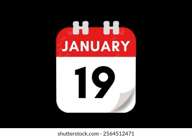 19 January month single day vector, illustration, calendar with red, gray, white and black color background calendar January 19